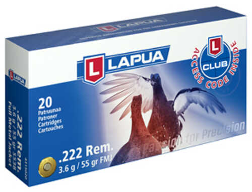 Lapua Full Metal Jacket 222 Remington 55Gr 20 Round Box 4315021