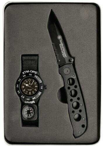 S&W SWXTMOPS2 S&W Extreme Ops Combo 3.18" Folding Plain Black 420 Stainless Steel Blade, Black Handle, Watch W/Compass