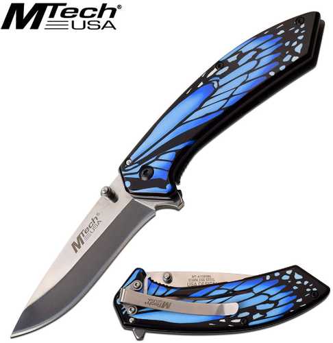 Mtech USA Assisted 3.25 in Blade Blue Stainless Handle