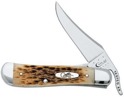 Case 0260 6 RussLock 2.70" Folding Clip Plain Mirror Polished Tru-Sharp SS Blade Peach Seed Jigged Amber Bone H