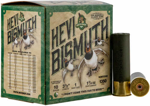 10 Gauge 3-1/2" Bismuth #1  1-3/4 oz 25 Rounds Hevi-Shot Shotgun Ammunition