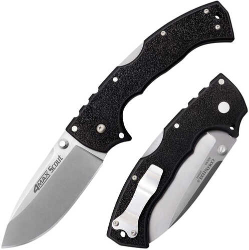 Cold Steel Cs-62RQ 4-Max Scout 4" Folding Drop Point Plain AUS 10A Blade Black Griv-Ex Handle