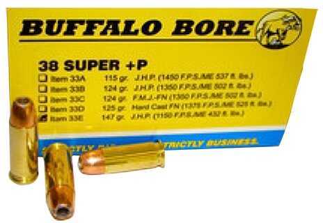 38 Super Automatic 147 Grain Hollow Point 20 Rounds Buffalo Bore Ammunition