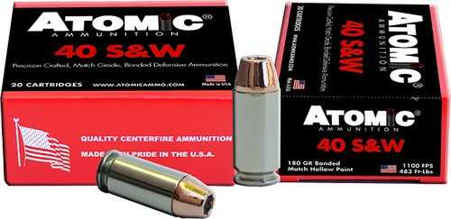 40 S&W 180 Grain Hollow Point 20 Rounds Atomic Ammunition